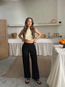 Talia Organik Müslin Kumaş Pantolon Siyah