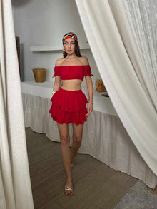 Dora İkili Müslin Kumaş Takım Kırmızı