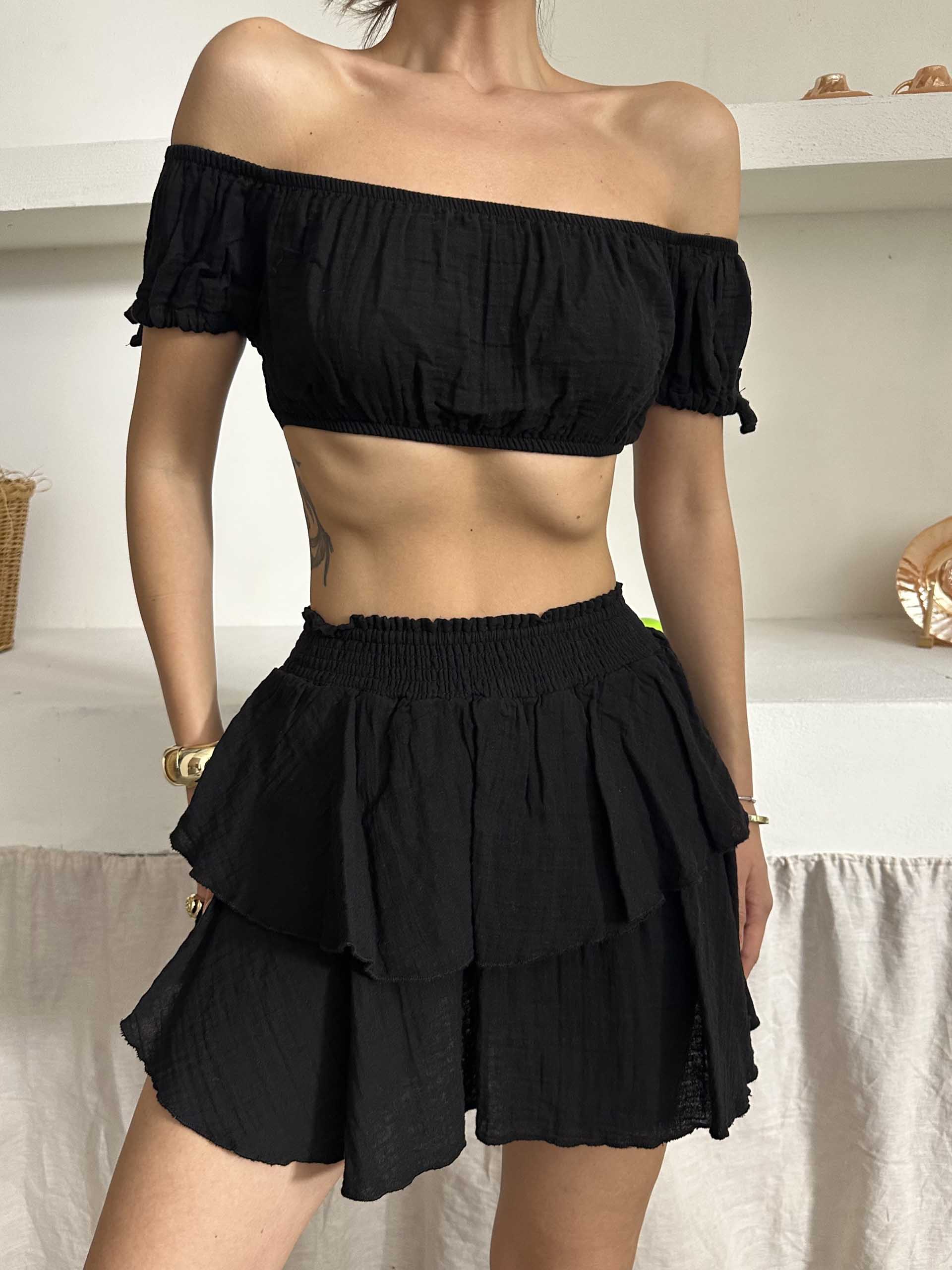 Dora İkili Müslin Kumaş Takım Siyah