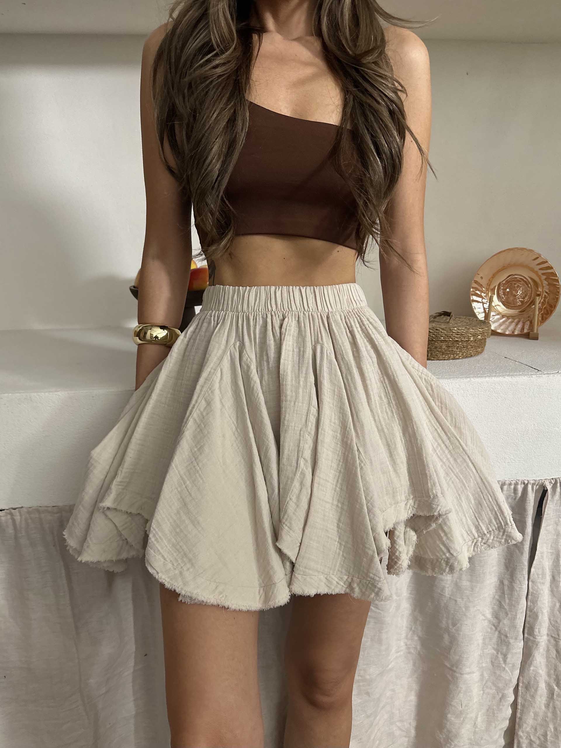 Lene Asimetrik Kesim Etek Bej