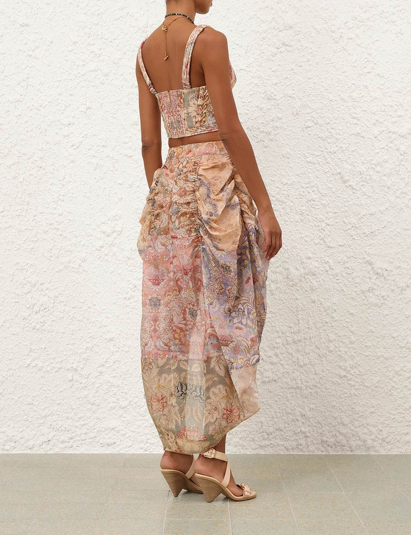 Midi Skirt Spliced Floral Set