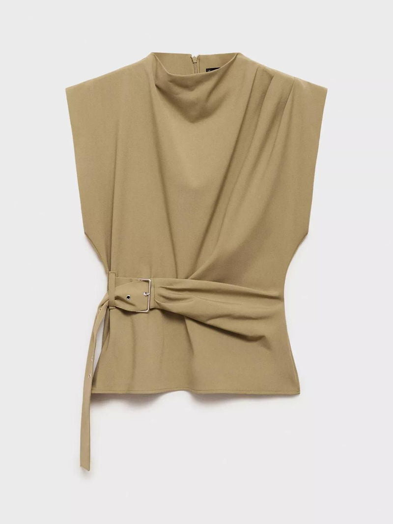 Angela Draped High Neck Blouse