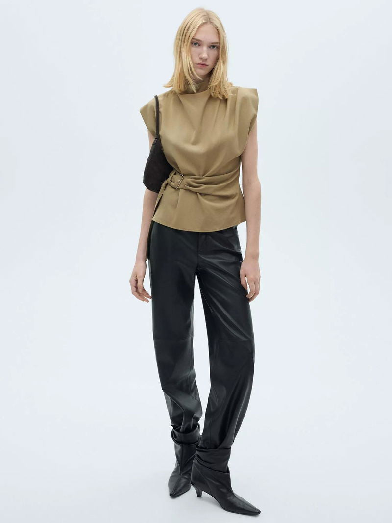 Angela Draped High Neck Blouse