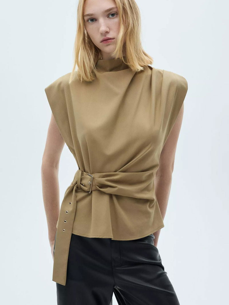Angela Draped High Neck Blouse