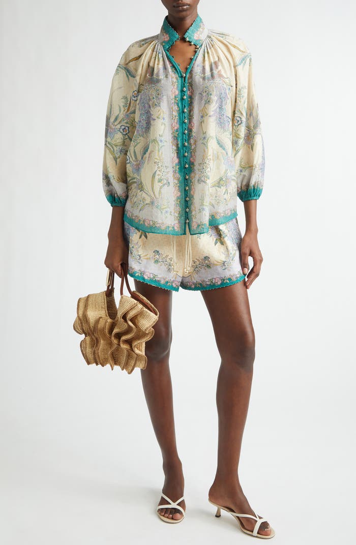 Indra Tuck Linen Shorts Blouse Set