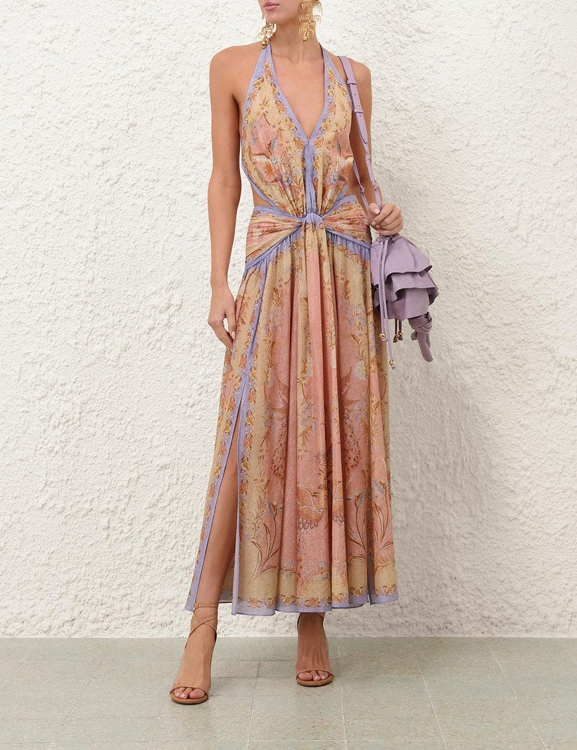 Indra Plunge Halter Maxi Dress