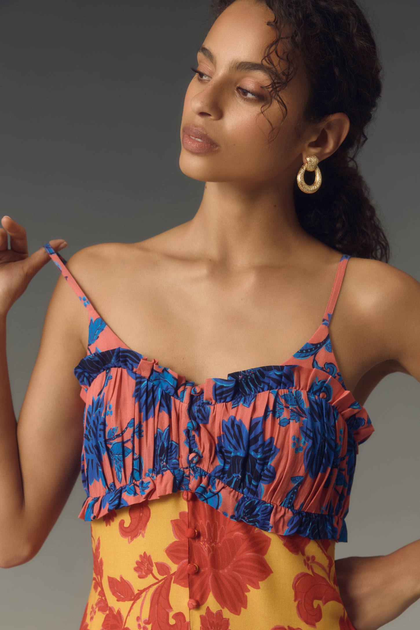 Button Front Tiered Maxi Dress