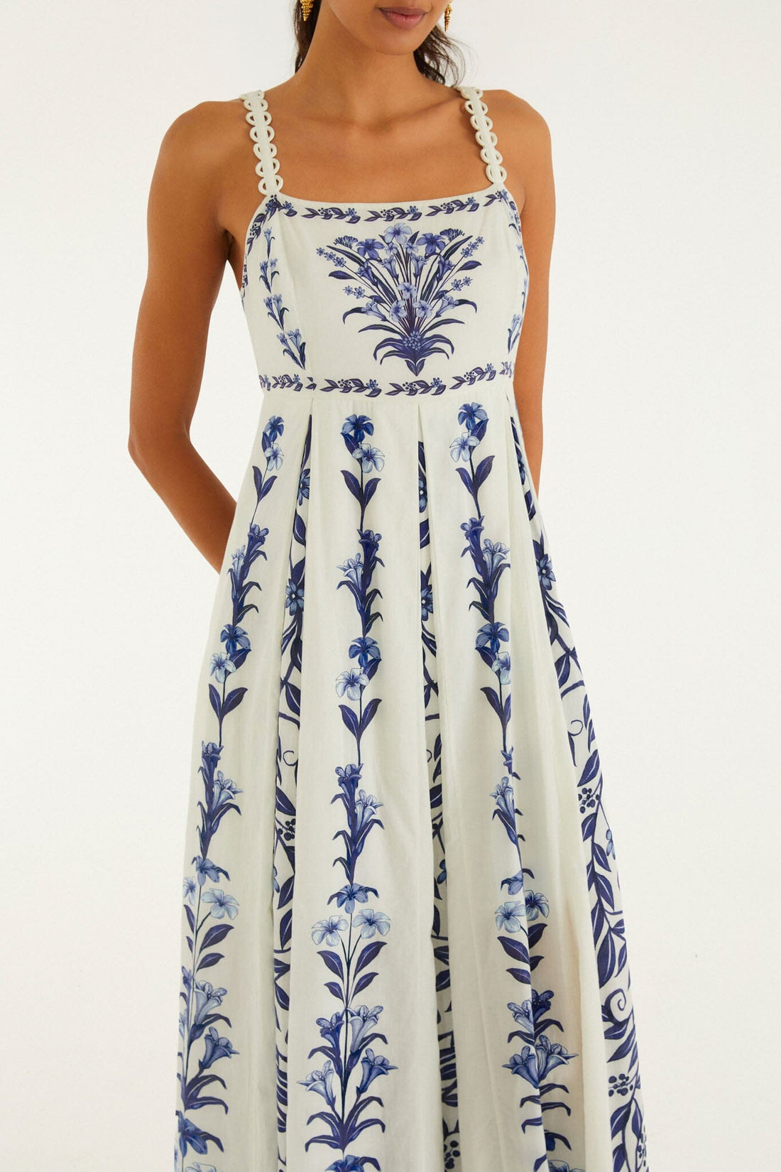 Farm Rio Off White Flowers Arch Pleats Dress