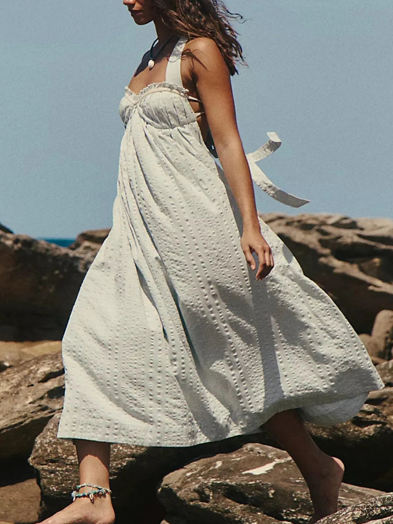 Poppy Midi in Metallic Dress White