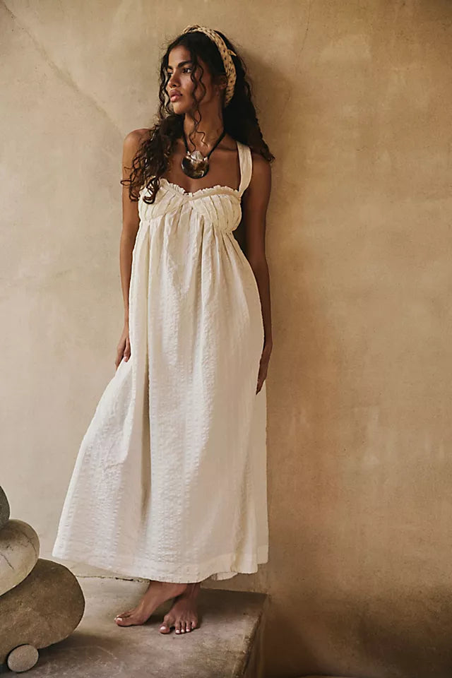 Poppy Midi in Metallic Dress White