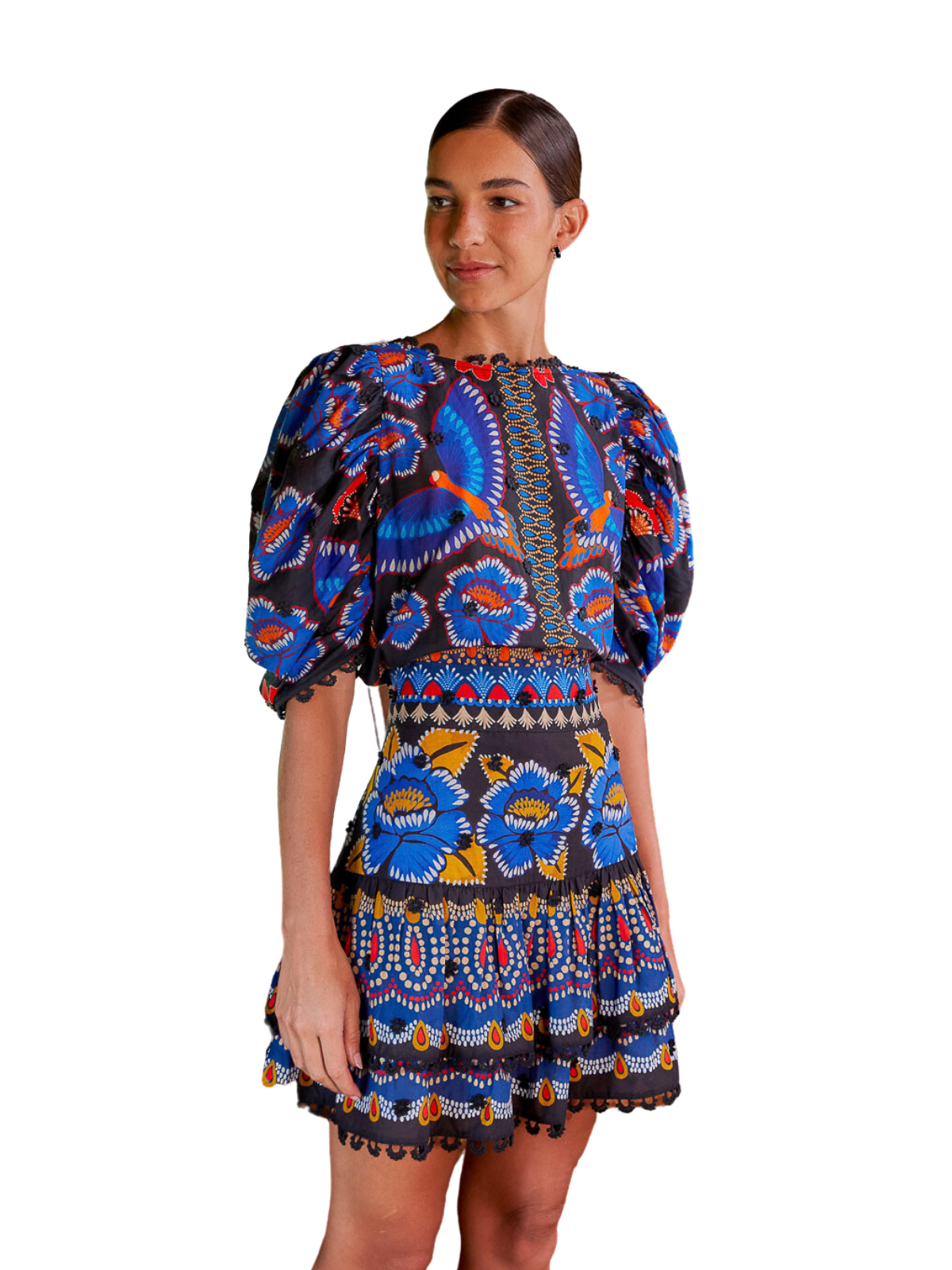 Farm Rio Vibrant Black and Blue Skirt