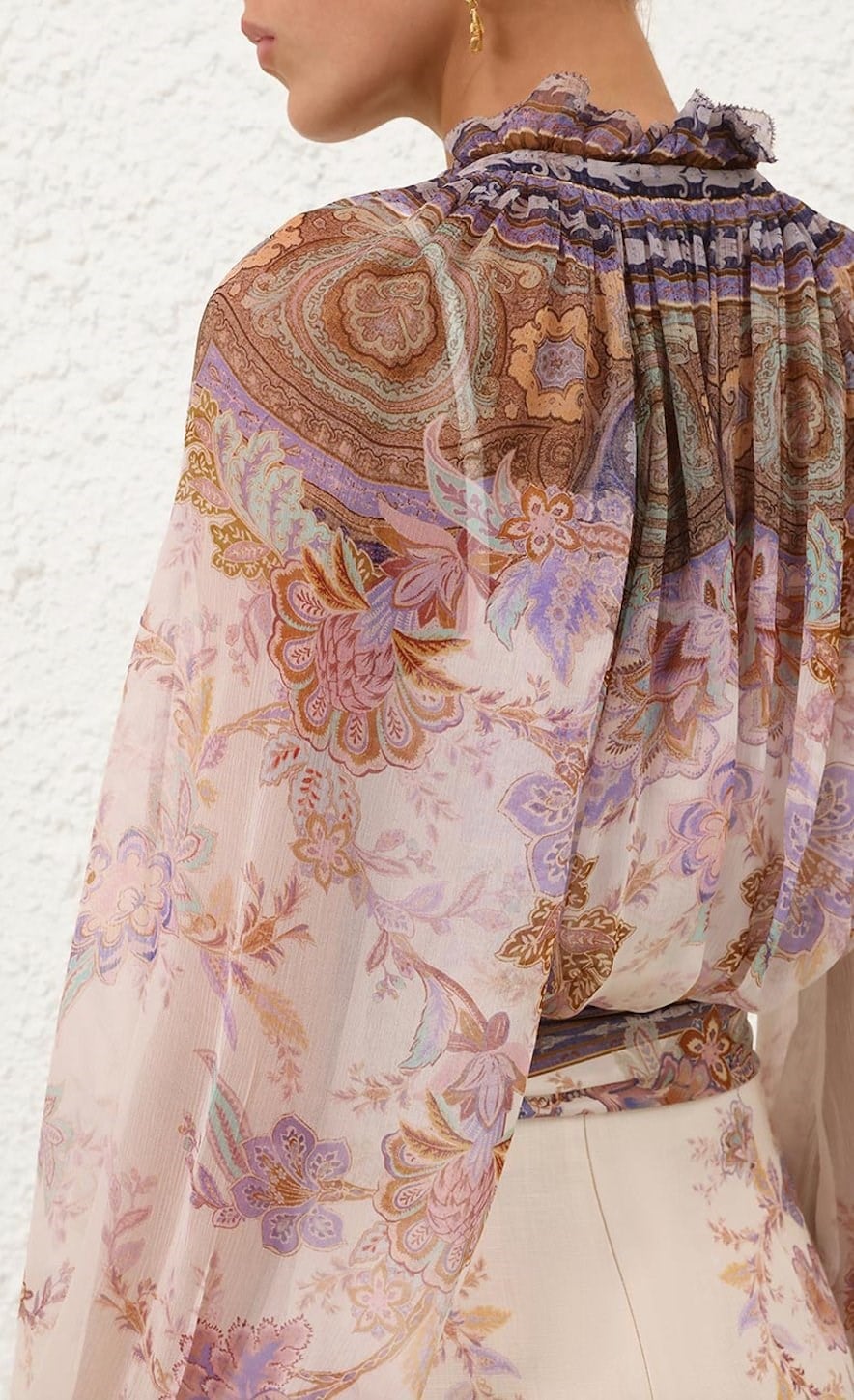 Luna Billow Blouse Cream Blue Paisley