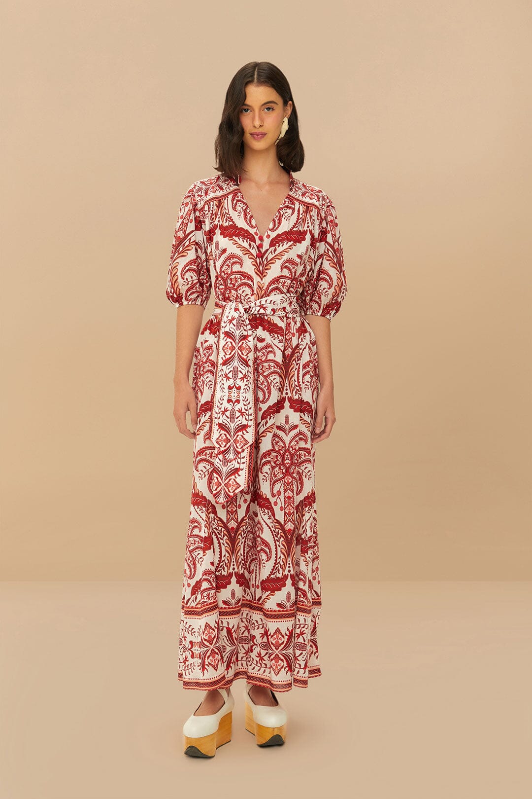 Farm Rio Tropical Cameo Belted Maxi Dress