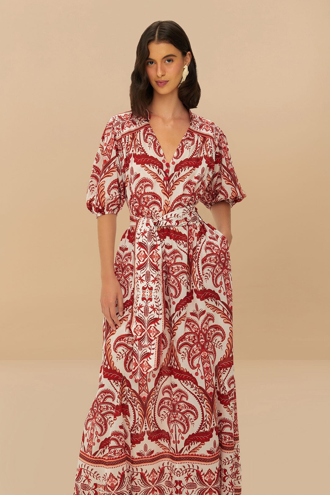 Farm Rio Tropical Cameo Belted Maxi Dress