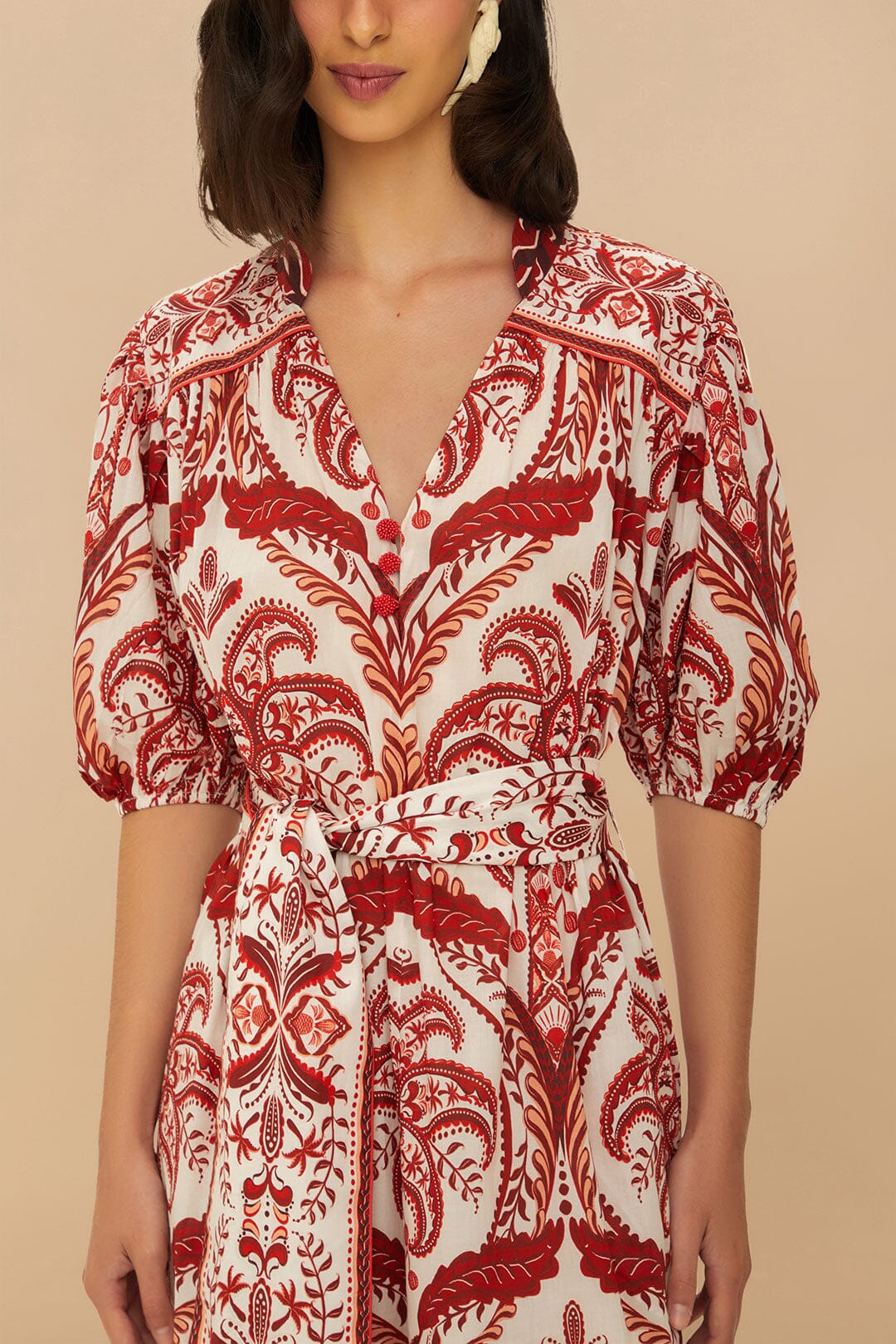 Farm Rio Tropical Cameo Belted Maxi Dress