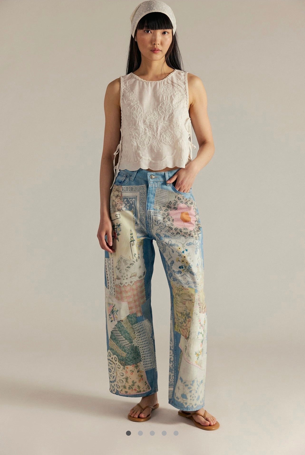İthal Patchwork Relaxed Jean