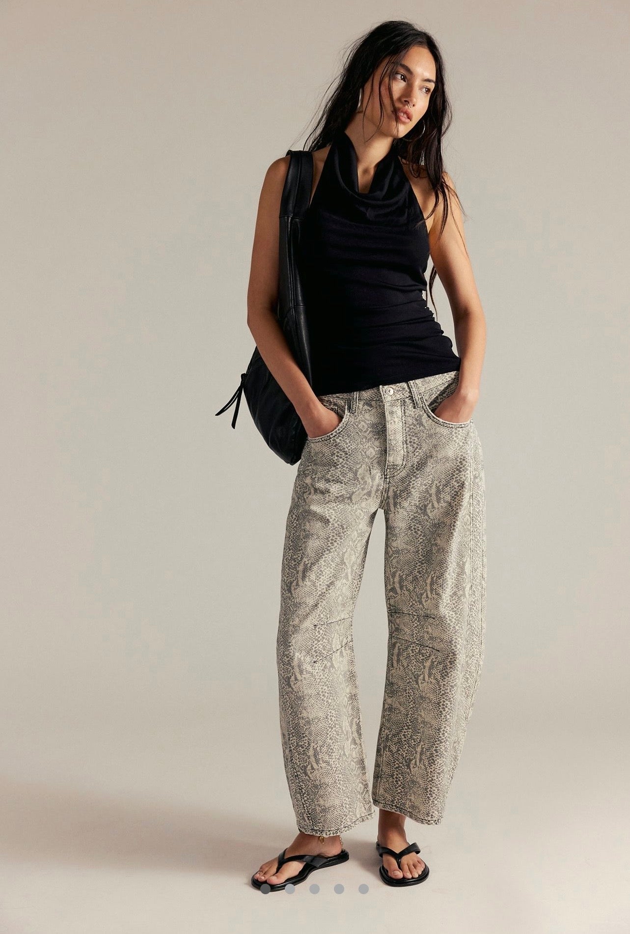 İthal Barrel Animal Printed Jean