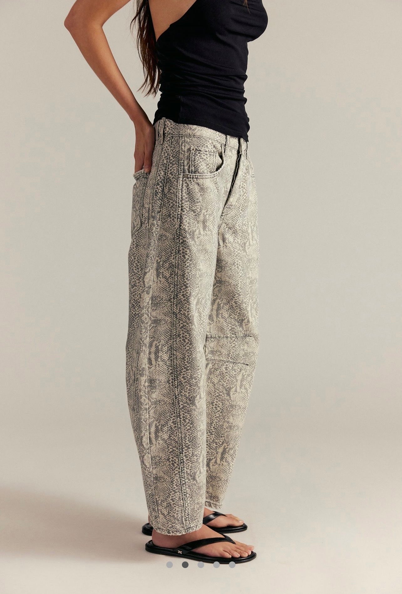 İthal Barrel Animal Printed Jean