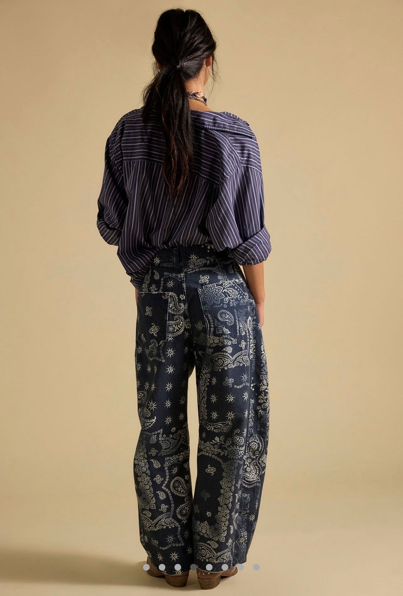 İthal Barrel Printed Jean Blue