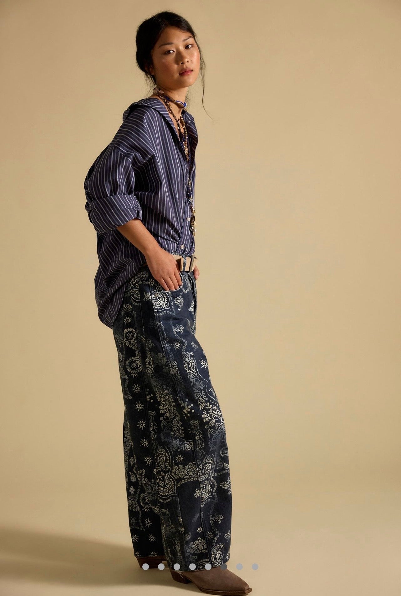 İthal Barrel Printed Jean Blue