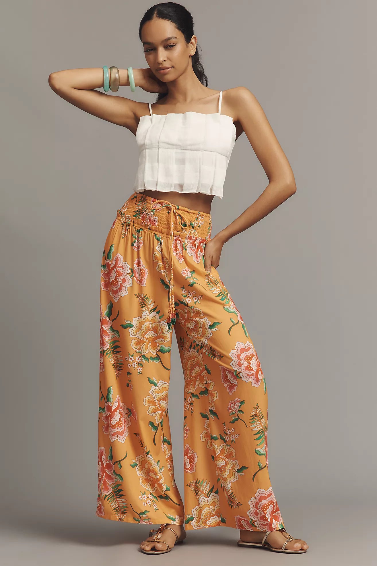 Farm Rio Smocked Floral Wide - Leg Pants