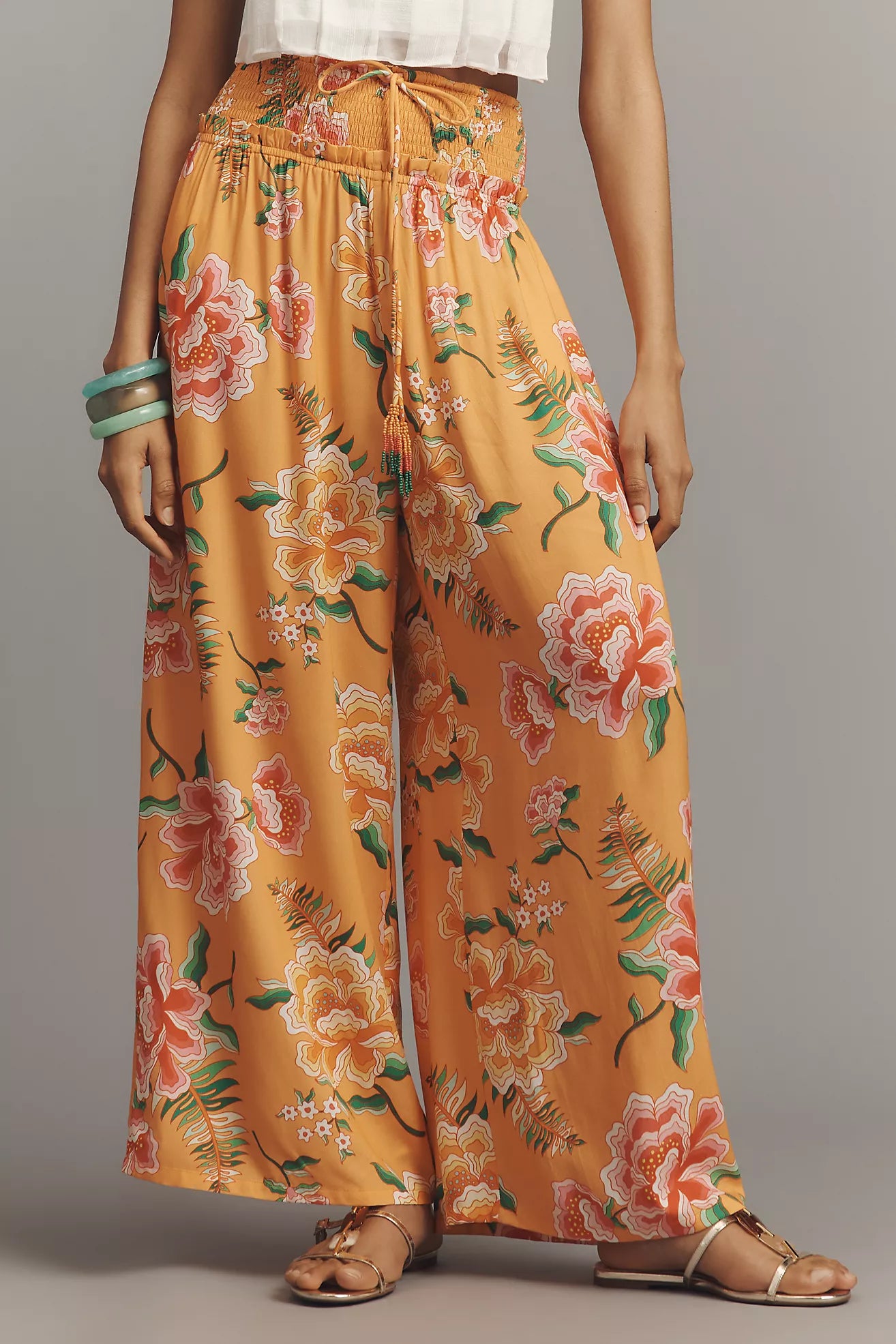 Farm Rio Smocked Floral Wide - Leg Pants