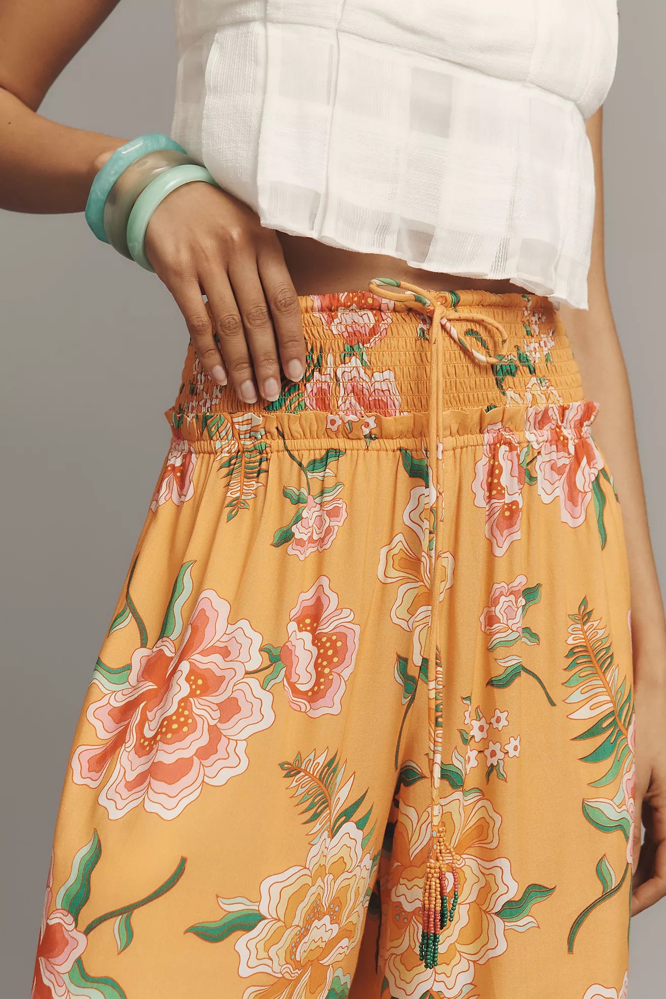 Farm Rio Smocked Floral Wide - Leg Pants