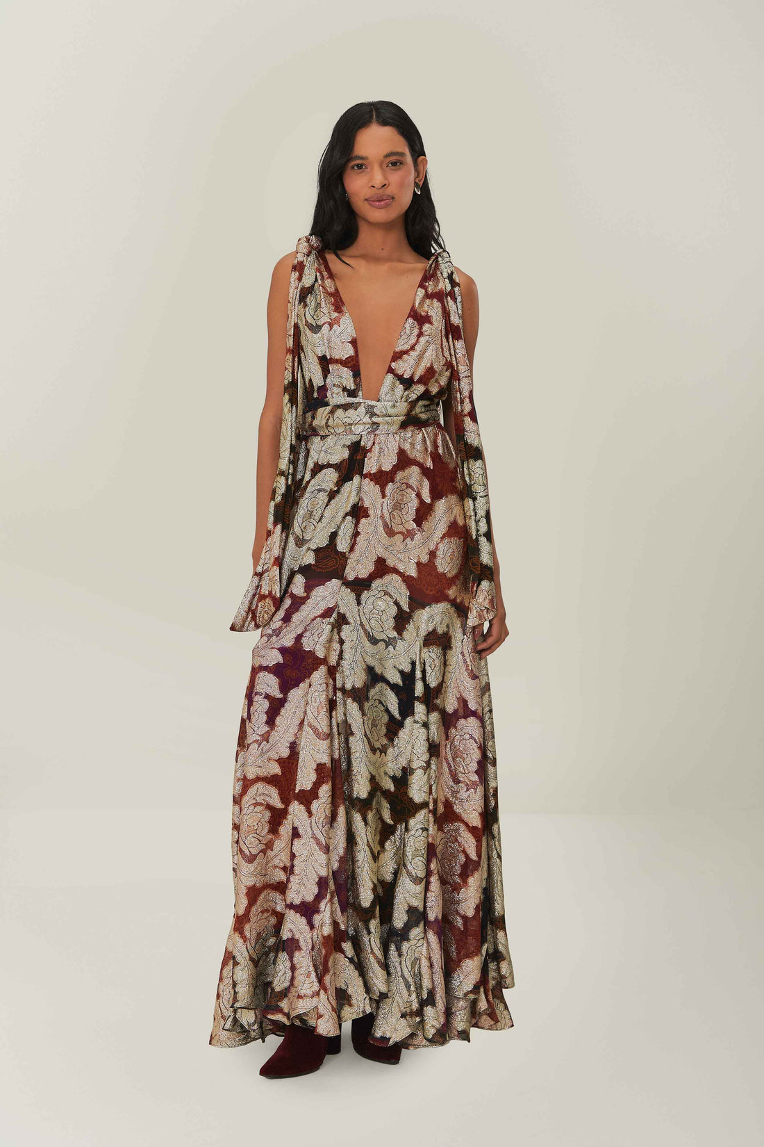 Farm Rio Jacquard Lurex Sleeveless Maxi Dress
