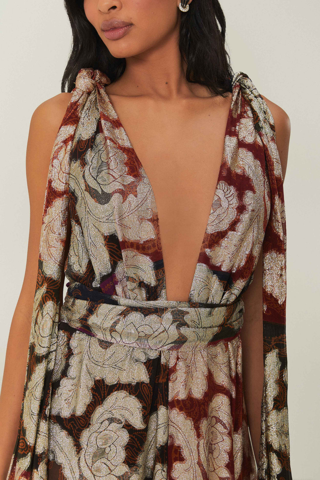 Farm Rio Jacquard Lurex Sleeveless Maxi Dress