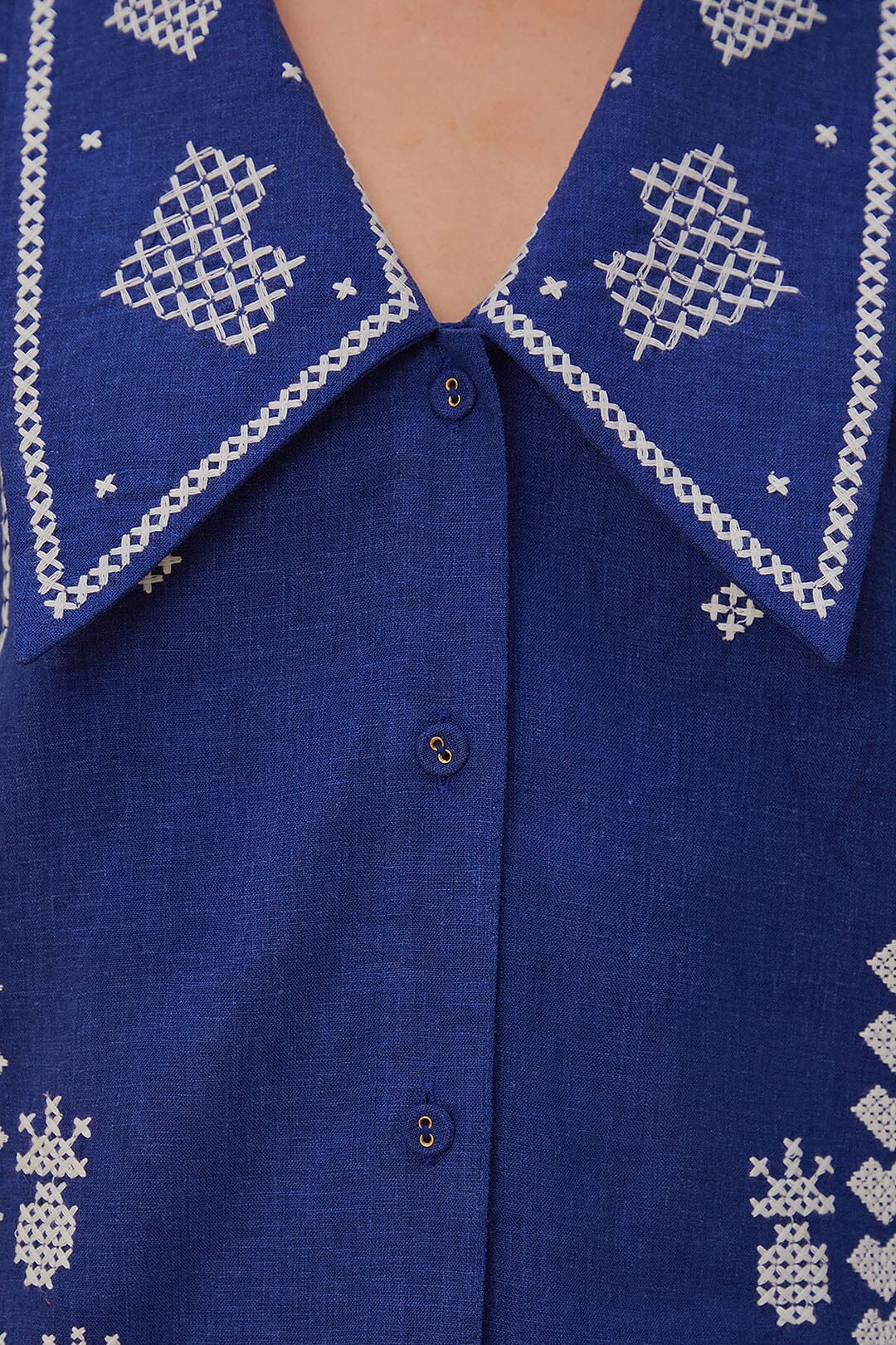 Farm Rio Navy Blue Embroidered Blouse