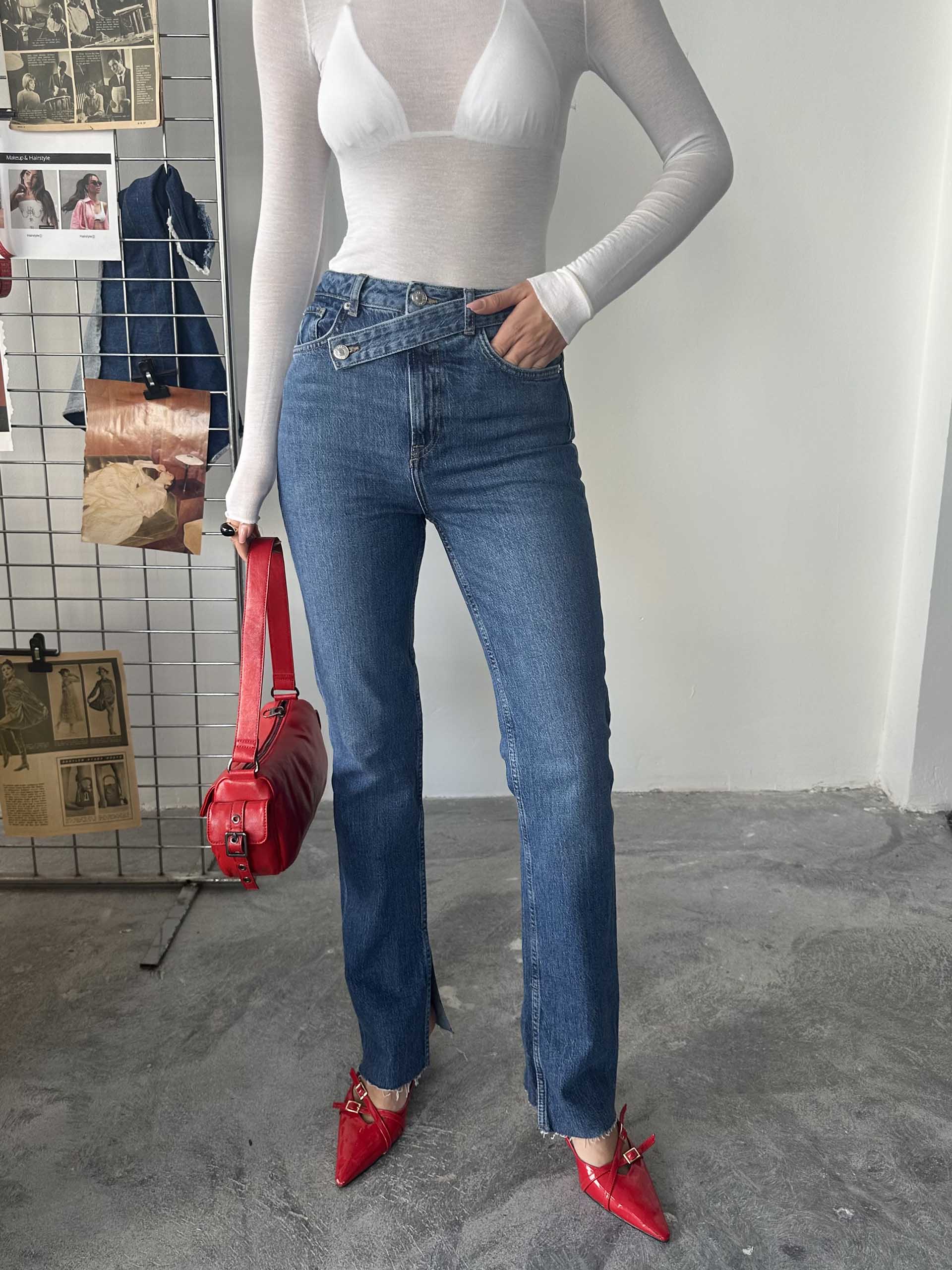 Ronja Yüksek Bel Kemer Detay Zara Jean Mavi