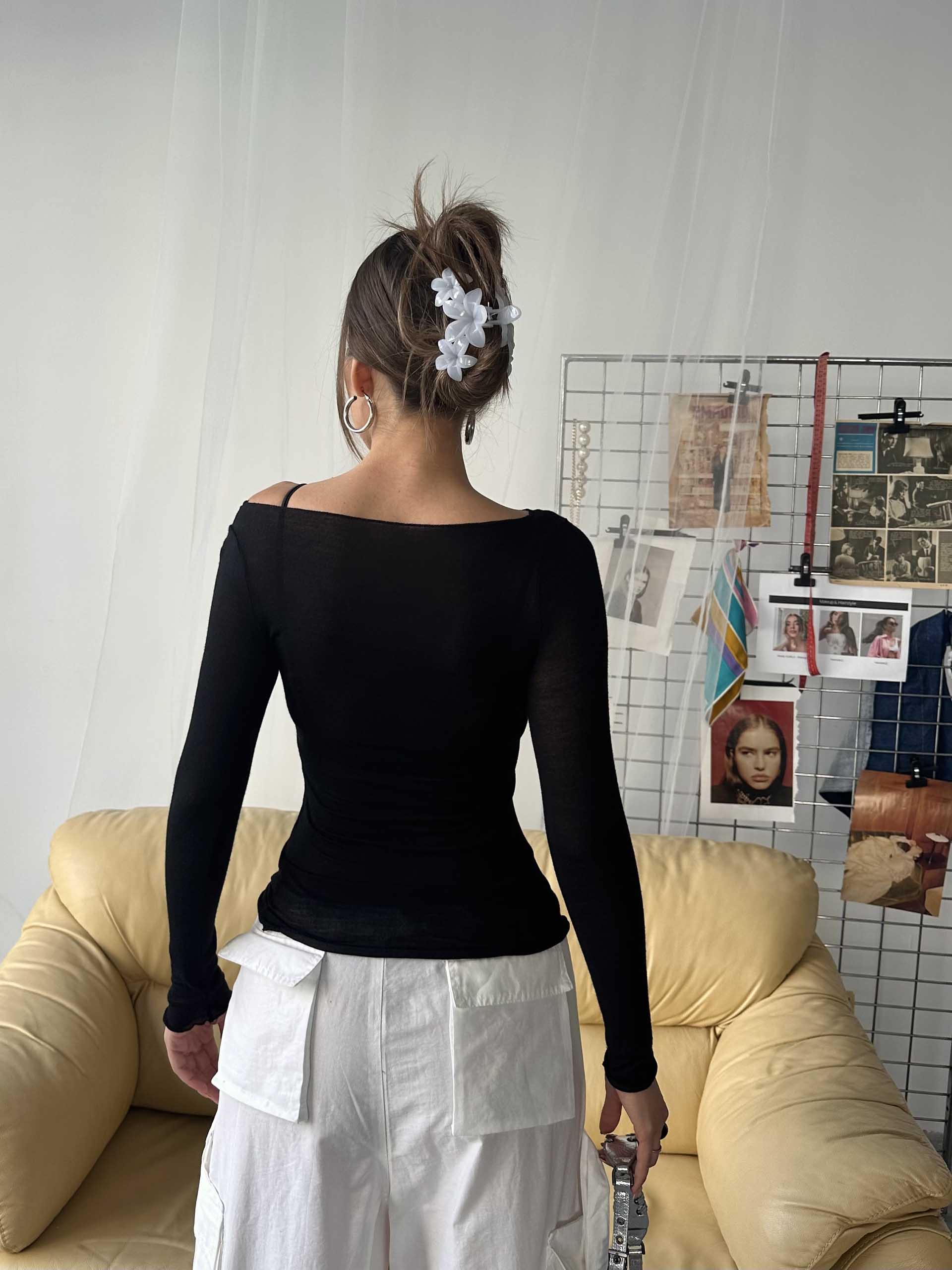 Minna Transparan Bluz Siyah