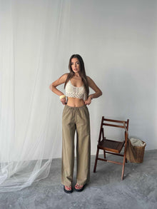 Nadia Keten Bel Kuşaklı Pantolon Kahverengi