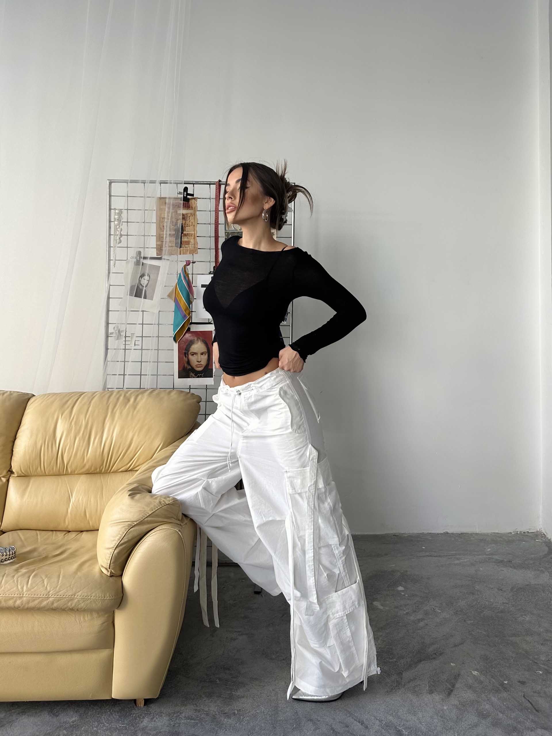 Sandra Tasarım Alien Marka Kargo Pantolon Beyaz