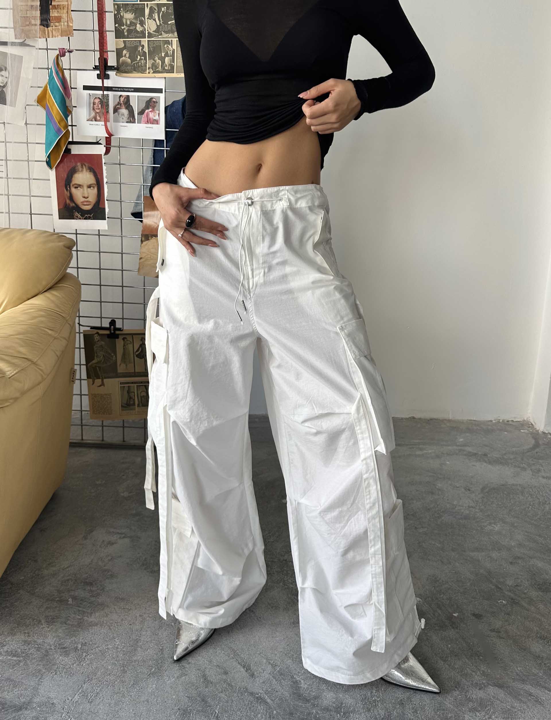 Sandra Tasarım Alien Marka Kargo Pantolon Beyaz