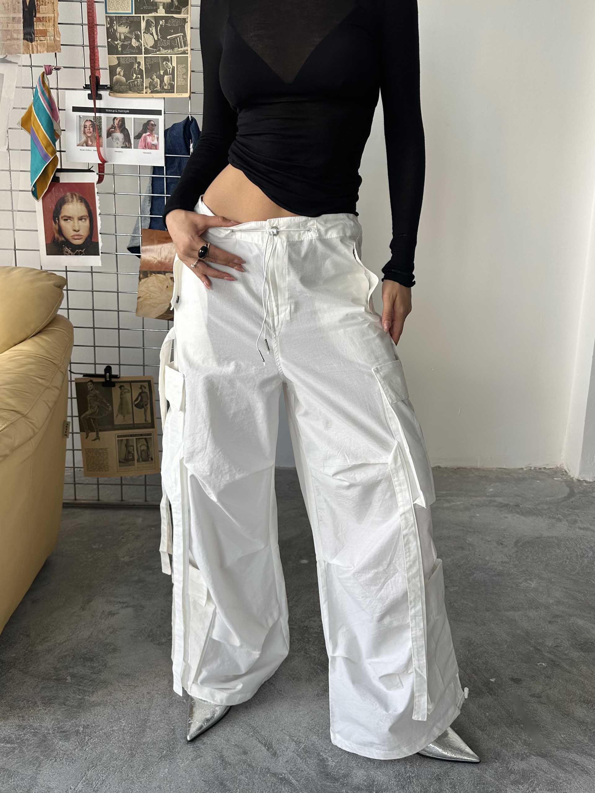 Sandra Tasarım Alien Marka Kargo Pantolon Beyaz