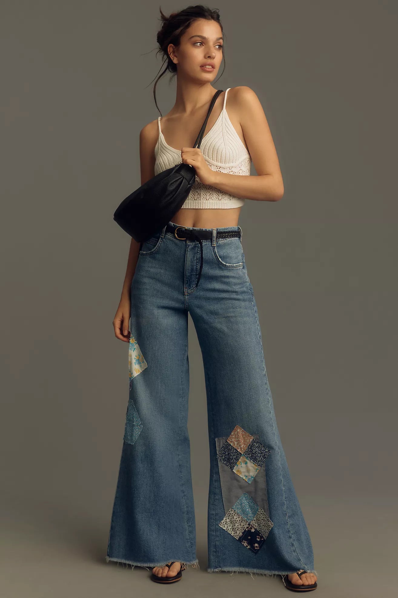 Patchwork Frayed Relaxed Flare Jean