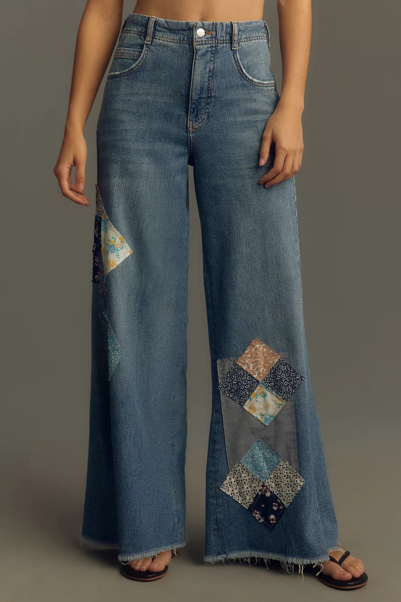 Patchwork Frayed Relaxed Flare Jean