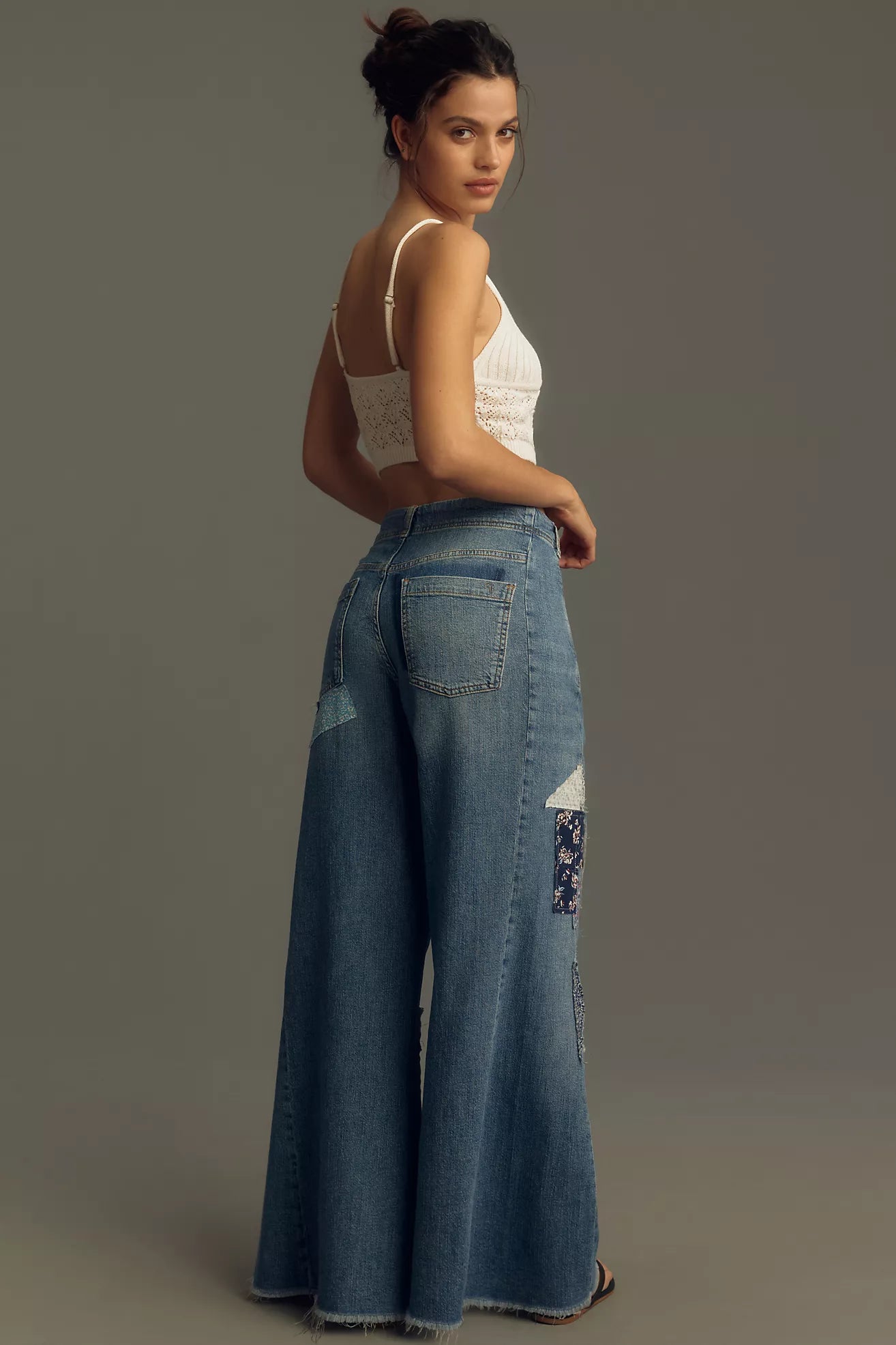 Patchwork Frayed Relaxed Flare Jean