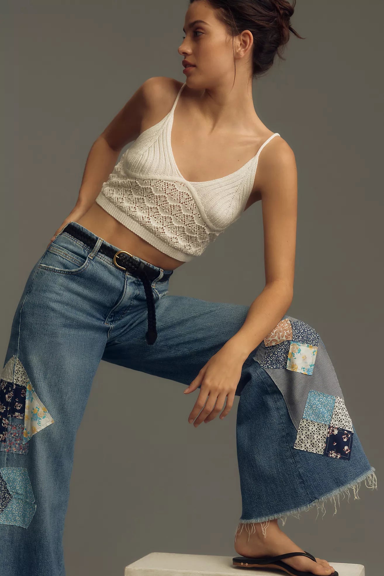 Patchwork Frayed Relaxed Flare Jean