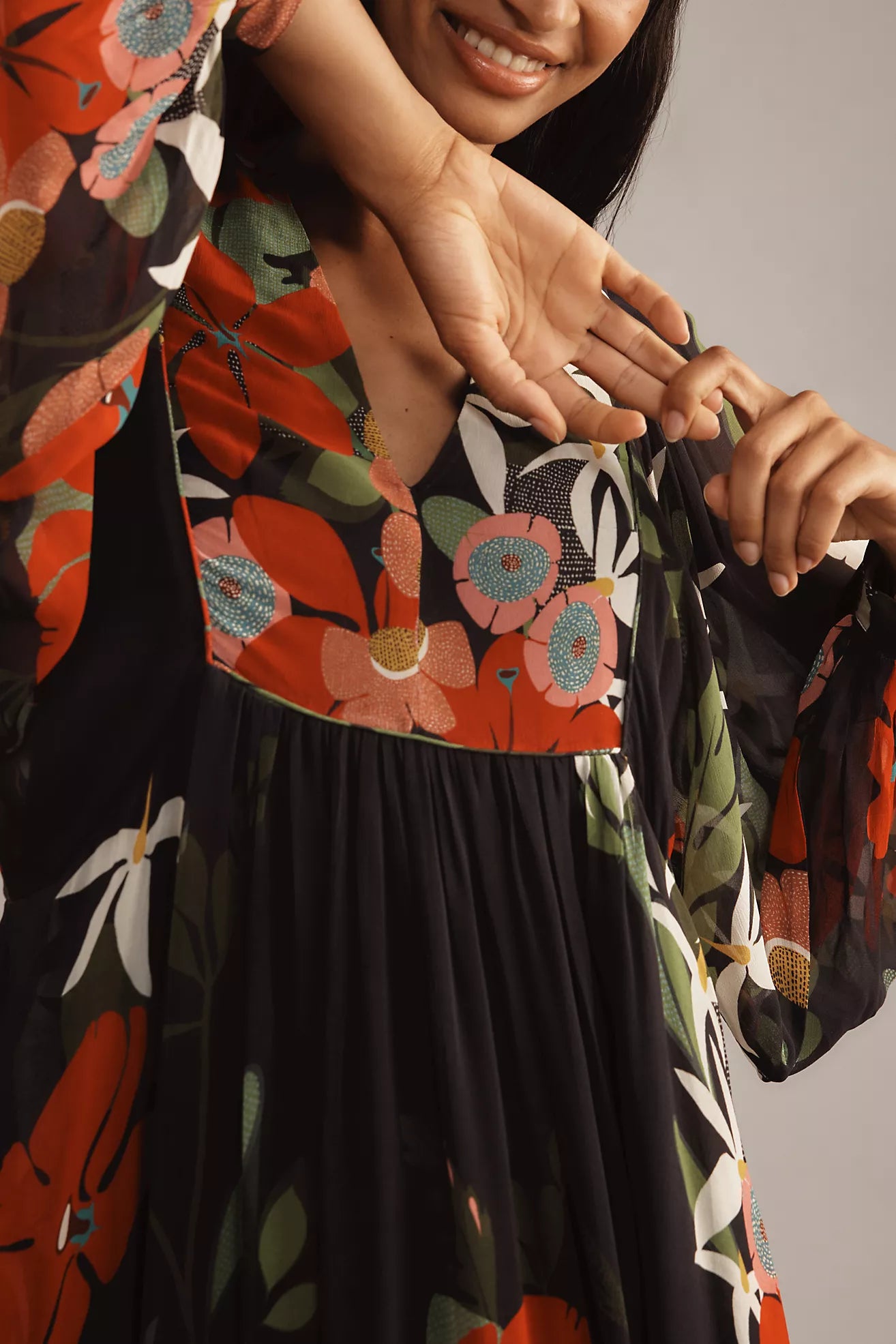 Long Sleeve V Neck Farm Maxii Dress