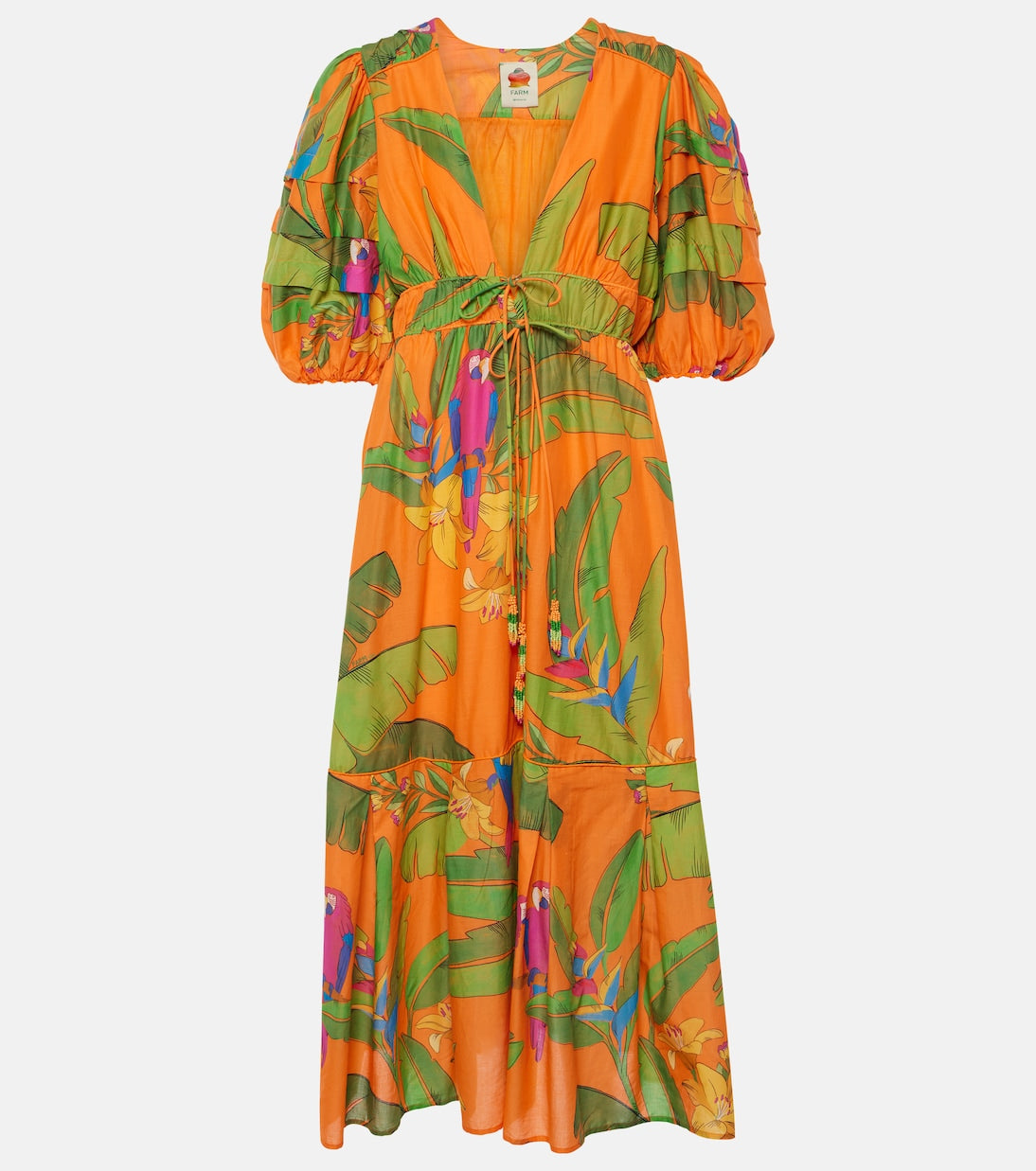 Orange Fresh Macaws Midi Dress