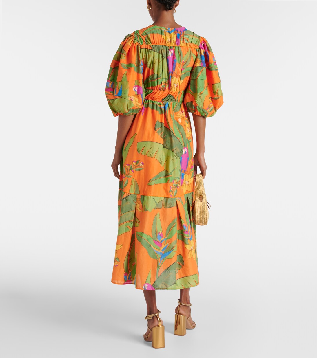 Orange Fresh Macaws Midi Dress