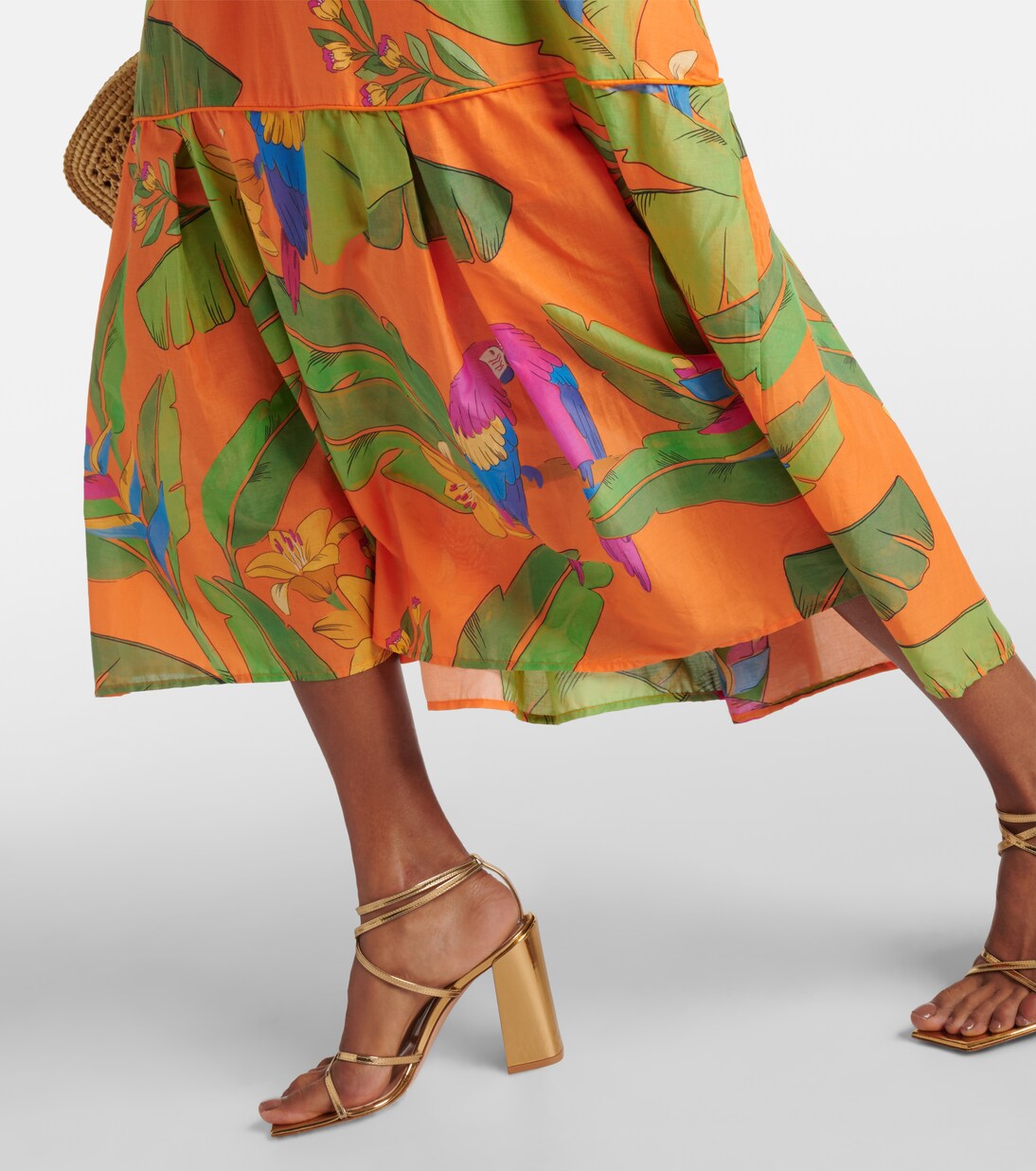 Orange Fresh Macaws Midi Dress