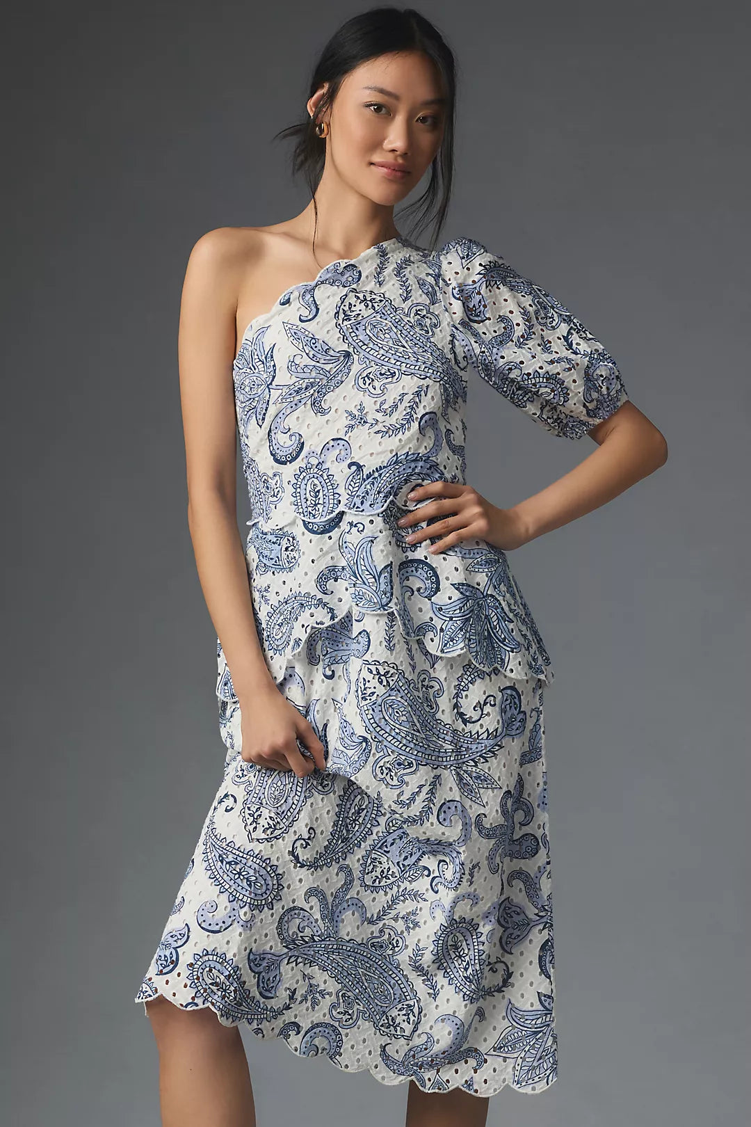 Shoulder Eyeled Midi Dress