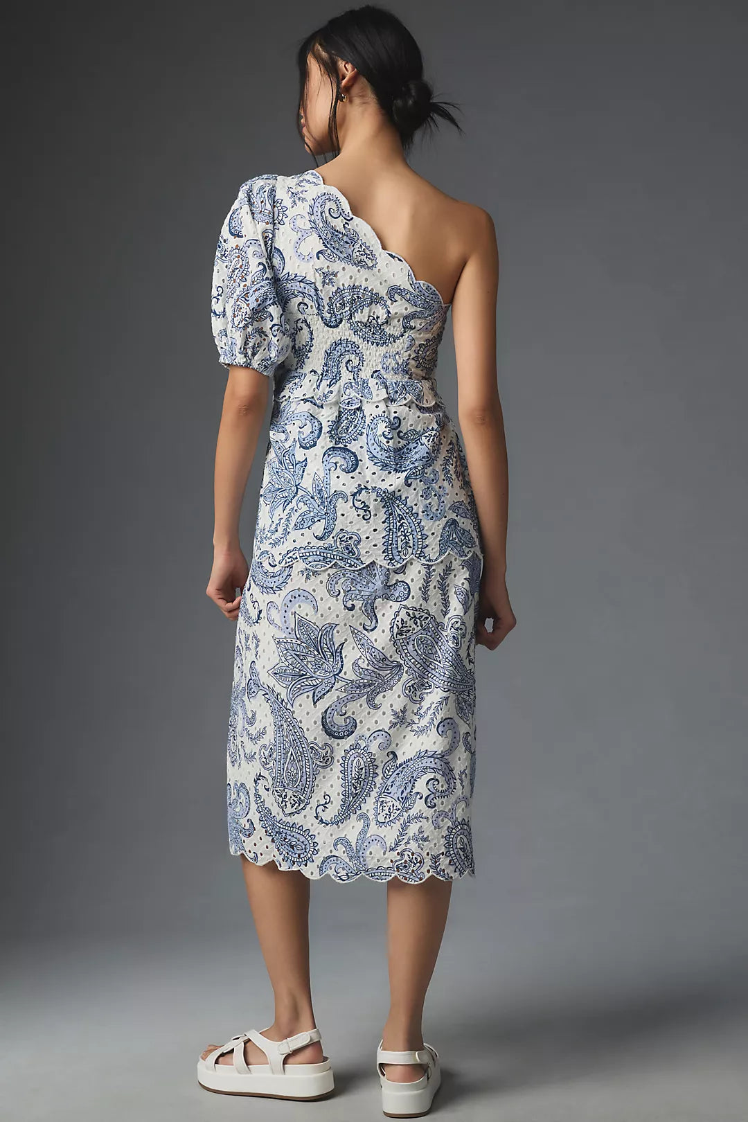 Shoulder Eyeled Midi Dress