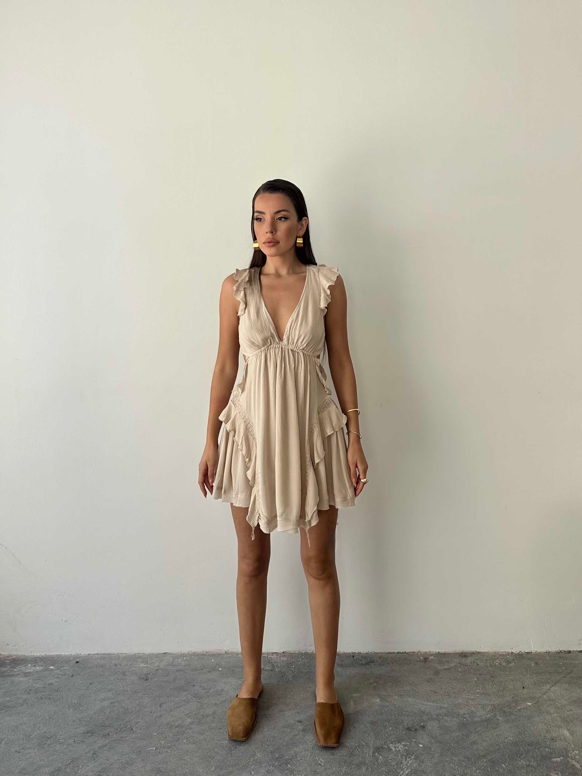 Amanda İthal Elbise Bej