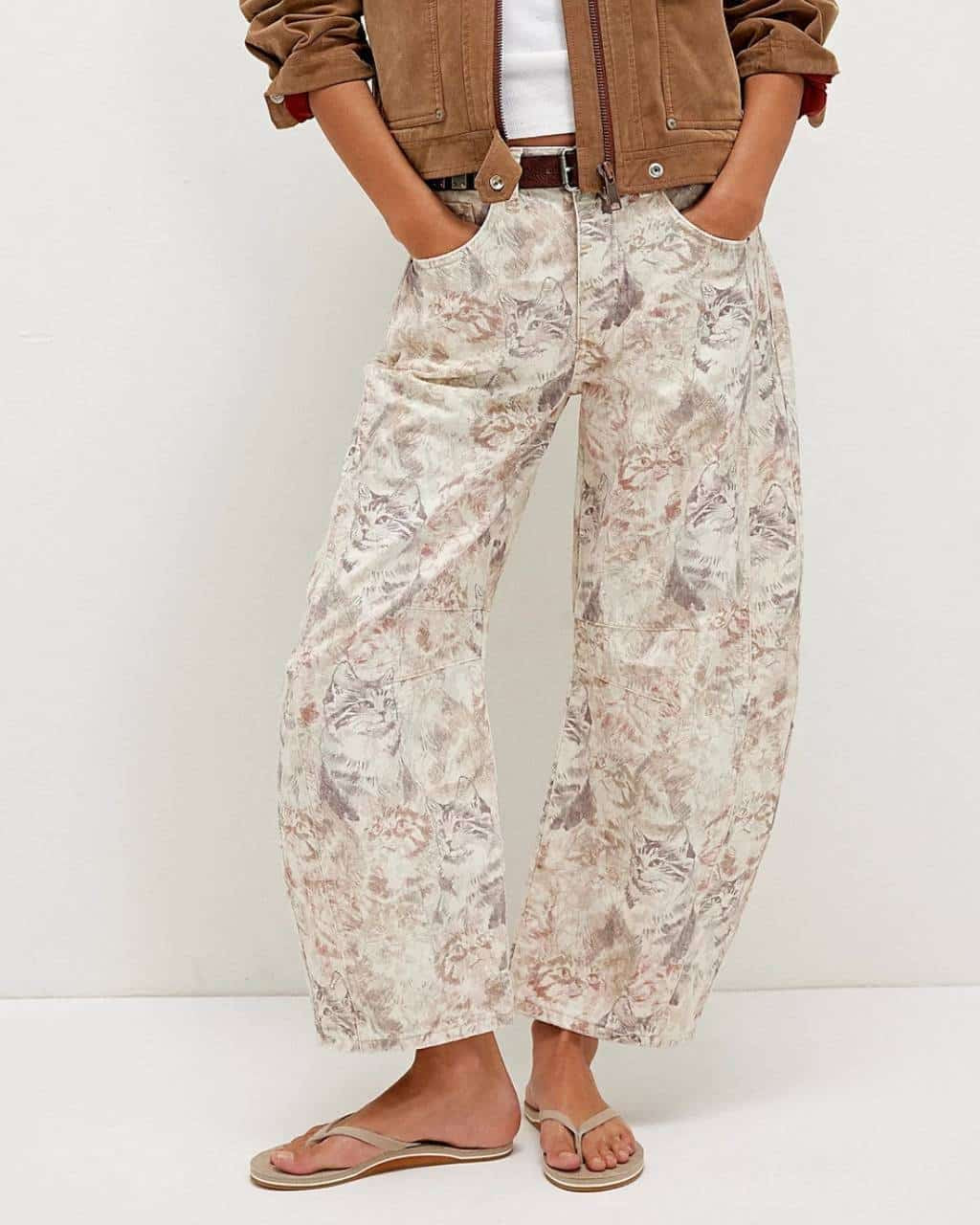 Cat Print Barrel Jeans
