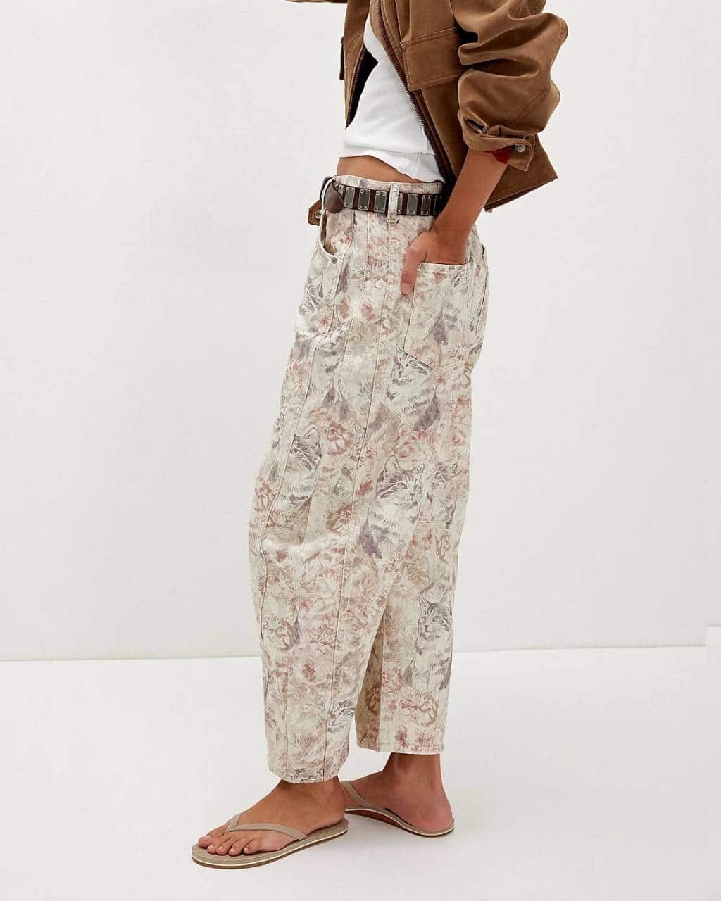 Cat Print Barrel Jeans