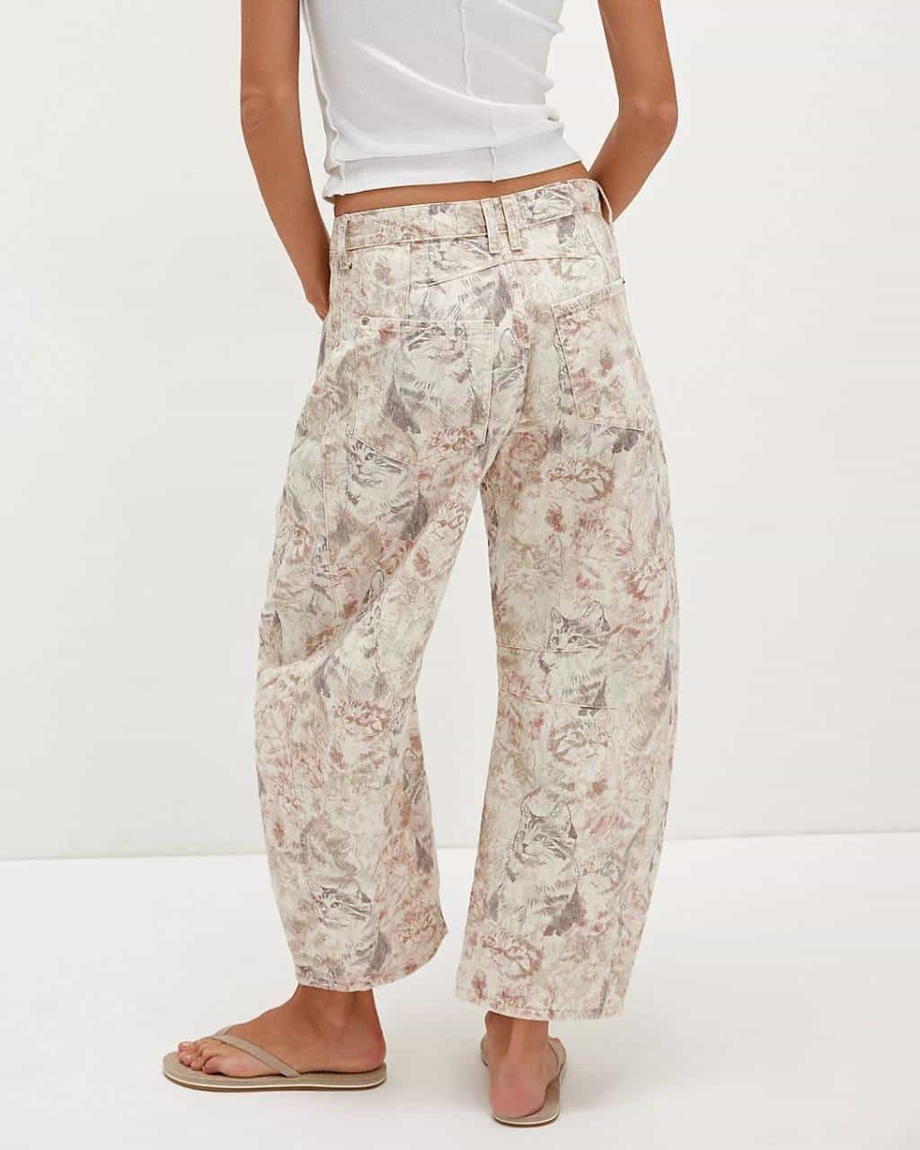Cat Print Barrel Jeans